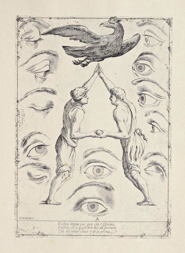 Pages from *Alfabeto in sogno* (1683) by Giuseppe Maria Mitelli